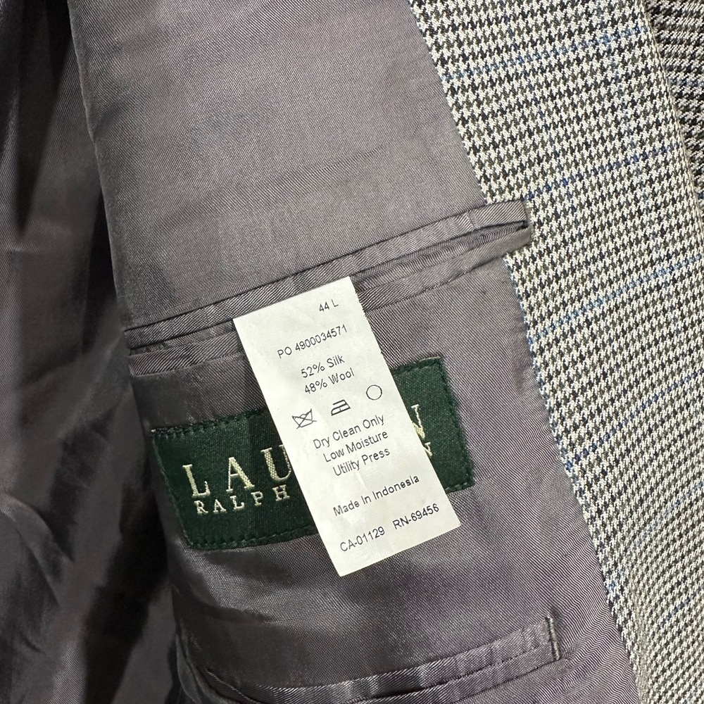Lauren Ralph Lauren Silk Blazer Jacket Mens 44L Houndstooth Windowpane Gray - Picture 4 of 7